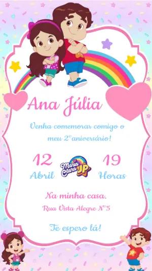 Convite de Aniversário Maria Clara e JP Colorido para Editar