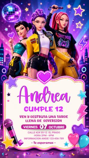 Invitación de Cumpleaños K-pop Chicas Modelo Editable