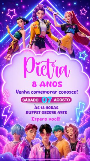 Convite Digital Aniversário Guerreiras do kpop para Editar
