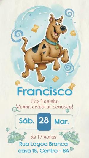 Convite de Aniversário Scooby-Doo Aquarela para Editar