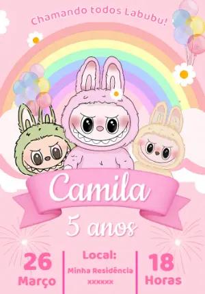 Convite de Aniversário Labubu Fofo para Editar Online