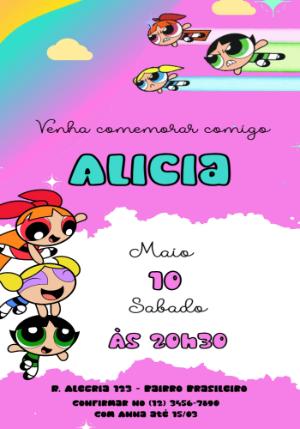 Convite Animado Aniversário Meninas Super Poderosas para Editar