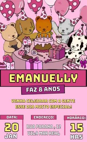 Convite de Aniversário Bichinhos Fofos para Editar Online