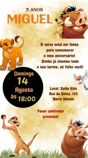 Convite Animado Aniversário Rei Leão para Editar