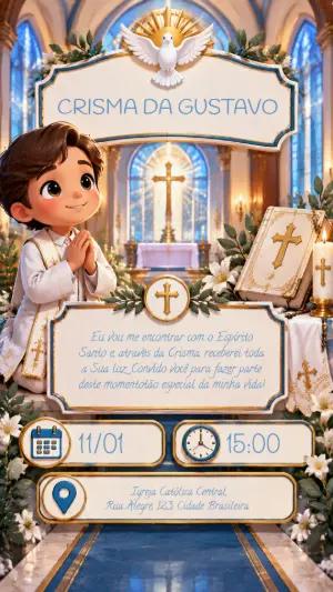 Convite de Crisma Menino e Espírito Santo Editável