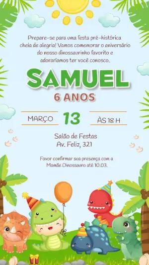 Convite de Aniversário Dinossauro Baby Colorido para Editar