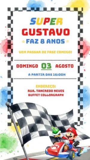 Convite de Aniversário Super Mario Kart para Editar Online