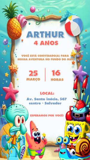 Convite de Aniversário Bob Esponja Editável Online