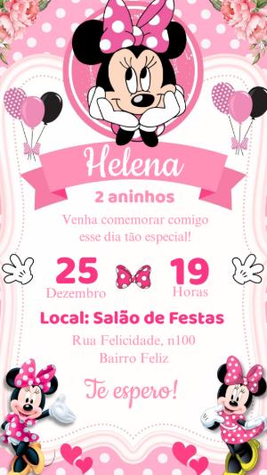 Convite de Aniversário Minnie Rosa com Bolinhas para Editar