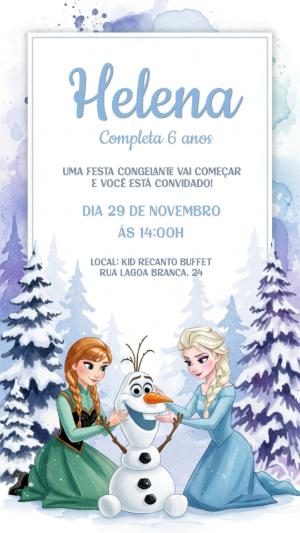 Convite Digital Festa Frozen com Elsa e Anna Editável