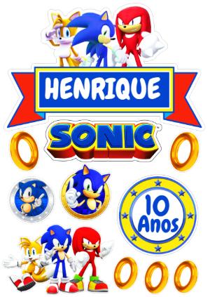 Topo de Bolo Sonic com Personagens para Editar e Imprimir