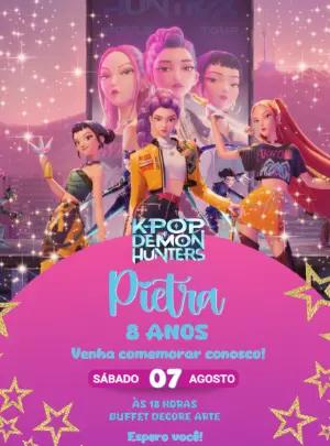 Convite de Aniversário K-Pop Demon Hunters para Editar Online