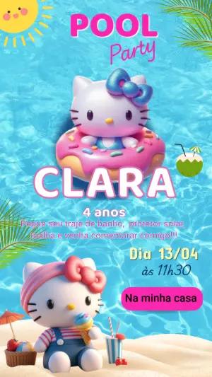 Convite Digital Festa na Piscina Hello Kitty Editável