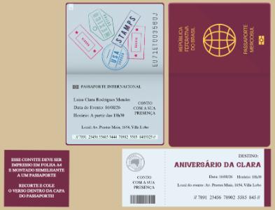 Convite de Aniversário Digital Tema Passaporte para Editar
