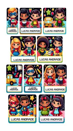 Etiquetas Escolares Super-Heróis Fofos para Editar e Imprimir