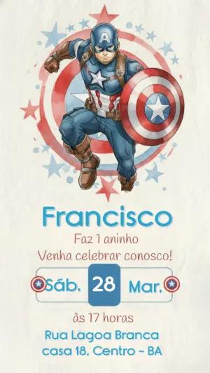 Convite de Aniversário Capitão América Aquarela para Editar