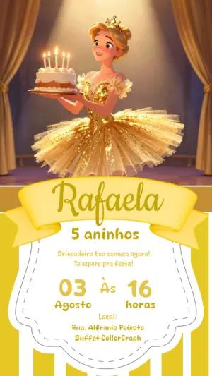 Convite de Aniversário Bailarina Dourada para Editar Online