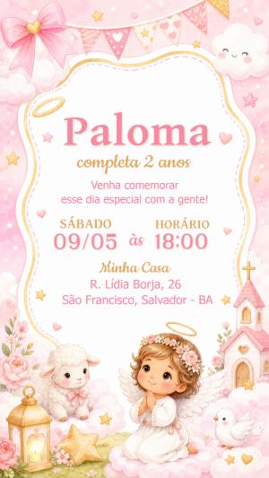 Convite de Aniversário Tema Anjinha Aquarela para Editar