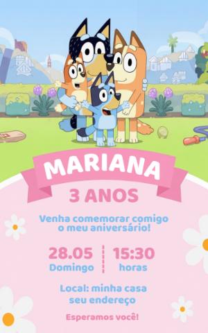 Convite Digital Aniversário Infantil Bluey Rosa Editável