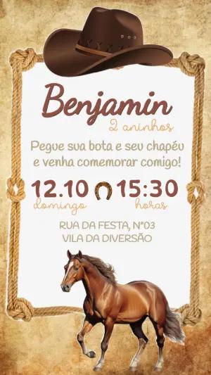 Convite de Aniversário Cowboy Rústico para Editar