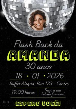 Convite Digital Aniversário Flashback Neon Editável com Foto