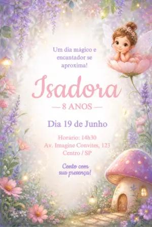 Convite de Aniversário Jardim das Fadas Mágico Editável