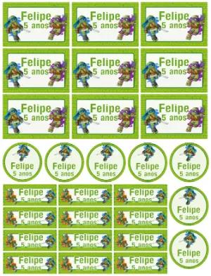 Etiquetas Escolares Tartarugas Ninja para Festa Infantil Editável