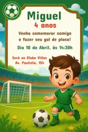 Convite Aniversário Futebol Menino para Editar Online