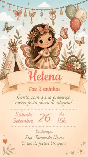 Convite de Aniversário Fadinha Boho Editável para Menina
