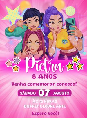 Convite de Aniversário K-pop Guerreiras para Editar Online
