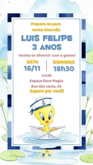 Convite de Aniversário Piu-Piu Marinheiro para Editar Online