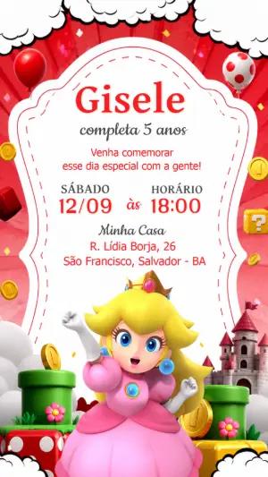 Convite de Aniversário Princesa Peach Modelo Editável