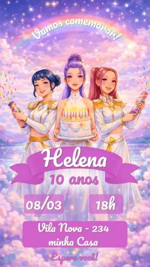 Convite de Aniversário Guerreiras do K-pop Estrelado para Editar