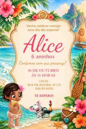 Convite de Aniversário Moana Bebê Editável Online