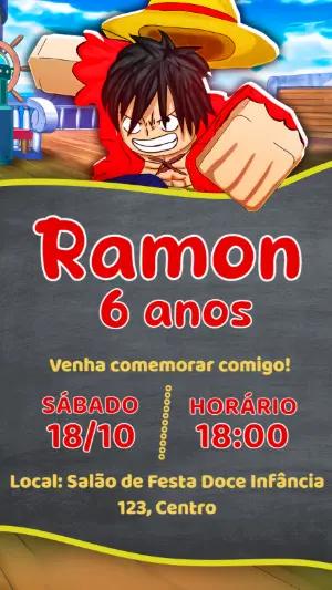 Convite de Aniversário Blox Fruits Roblox para Editar Online