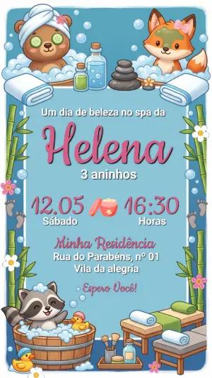 Convite de Aniversário Infantil Spa dos Animais Editável
