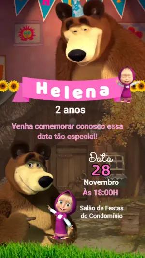 Convite Animado Aniversário Masha e o Urso para Editar Online