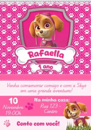 Convite Aniversário Patrulha Canina Skye para Editar Online