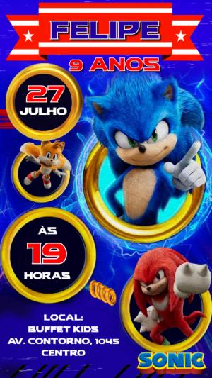 Convite Animado Aniversário Sonic para Editar Online