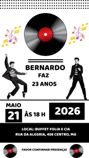 Convite de Aniversário Elvis Presley Retrô para Editar