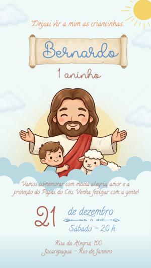 Vídeo Convite de Aniversário Religioso Jesus Fofo para Editar