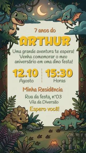 Convite Digital Infantil Tema Dinossauros Editável