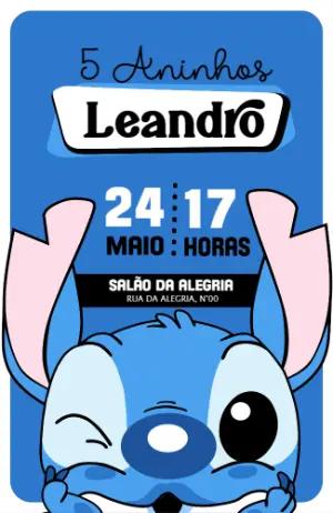 Convite de Aniversário Stitch Azul para Editar Online
