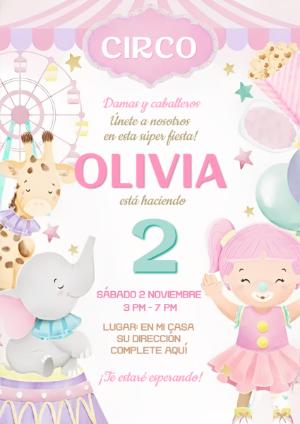Invitación de cumpleaños Circo Rosa