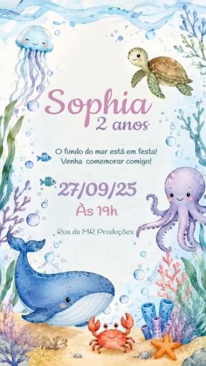 Convite Animado Aniversário Fundo do Mar Aquarela