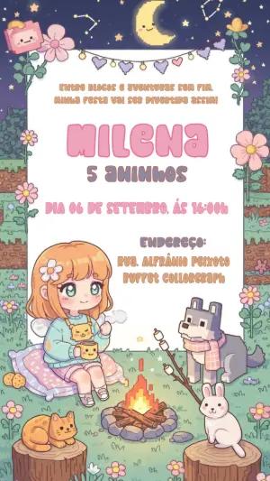 Convite Aniversário Minecraft Menina para Editar Online