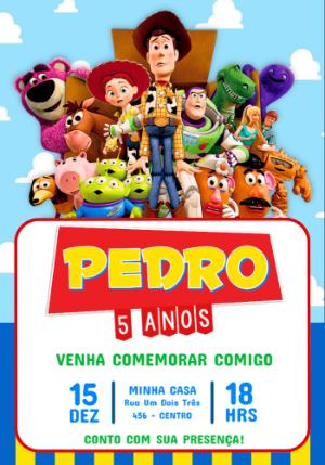 Convite de Aniversário Toy Story Colorido para Editar Online