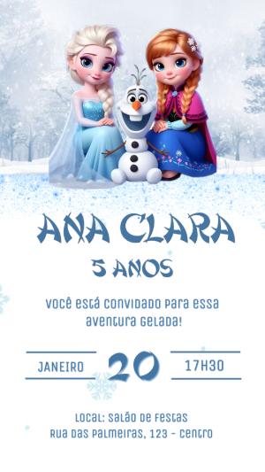 Convite de Aniversário Frozen com Elsa e Anna para editar
