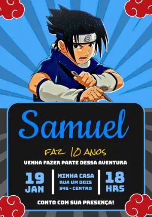 Convite Digital Aniversário Infantil Tema Sasuke Editável