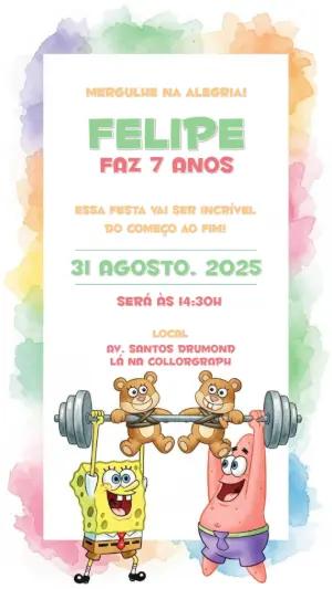 Convite Aniversário Bob Esponja e Patrick para Editar Online